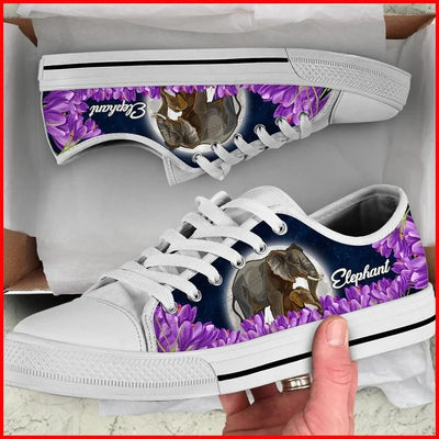 Elephant Purple Flower Canvas Low Top Shoes