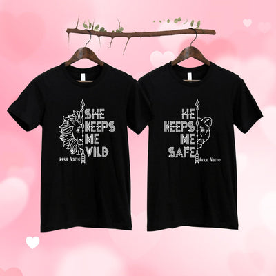 Personalized Valentine Couple Shirts Keep Wild And Safe Lion T-shirts