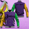 Personalized Mardi Gras Baseball Jacket Justice Faith Power