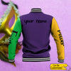 Personalized Mardi Gras Baseball Jacket Justice Faith Power
