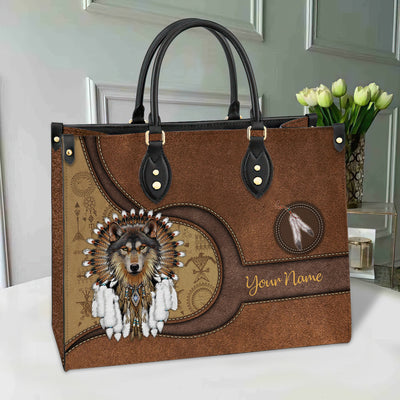 Personalized Native American Wolf Feather Purse Bag