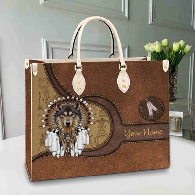 Personalized Native American Wolf Feather Purse Bag