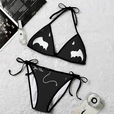 Personalized Halloween Bat Devil Goth Swimsuit Custom Goth Bikini For Women