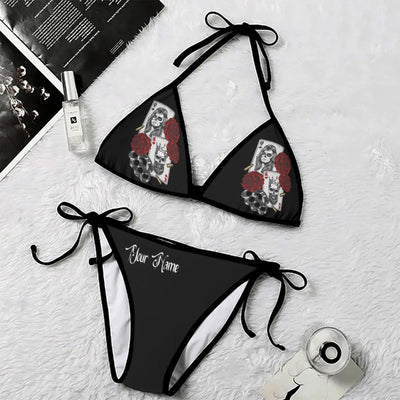Personalized Halloween Rose Skull Goth Swimsuit Custom Goth Bikini
