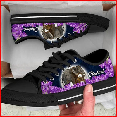 Elephant Purple Flower Canvas Low Top Shoes