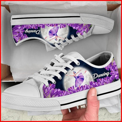 Dancing And Purple Flower Canvas Low Top Shoes