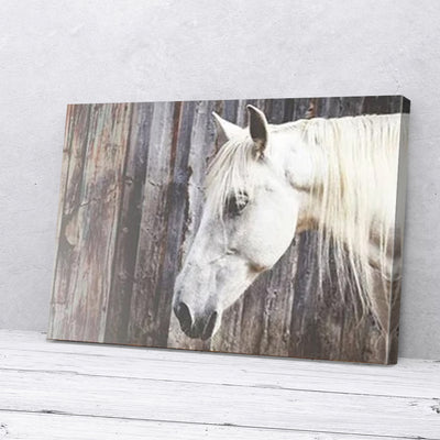 White Horse Brown Wood Frame Canvas Prints