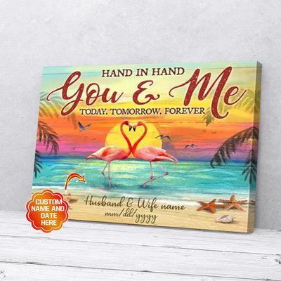 Personalized Gift For Couple Flamingo Canvas Wall Art Hand In Hand You And me