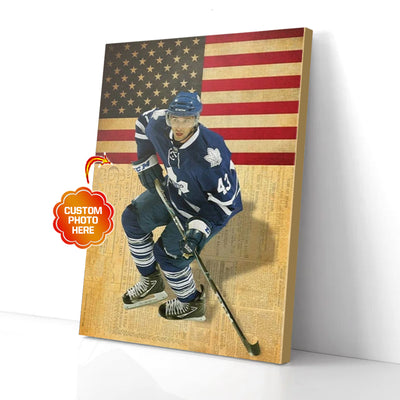 Personalized Hockey American Canvas Wall Art