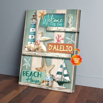 Personalized Beach Canvas Wall Art Welcome To Beach House PAN03255