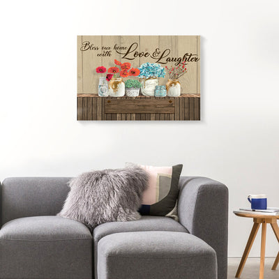 Flowers Canvas Wall Art Bless Our Home With Love & Laughter