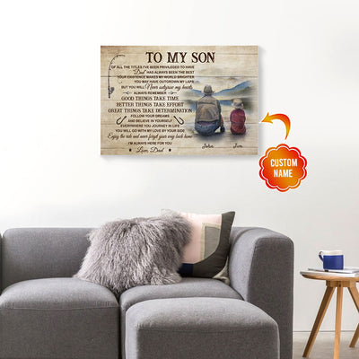 Personalized Gift For Son From Dad Fishing Canvas Wall Art Of All The Titles PAN08679