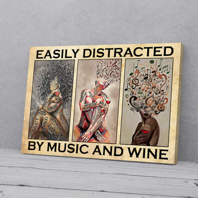 Easily Distracted By Music And Wine Black Woman Canvas Prints PAN18300
