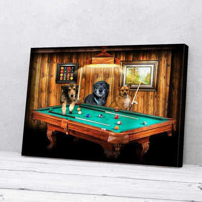 Personalized 3 Dogs Playing Billiard Canvas Wall Art PAN21226