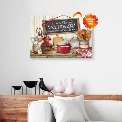 Personalized Kitchen Canvas Wall Art Seasoned With Love PAN06892