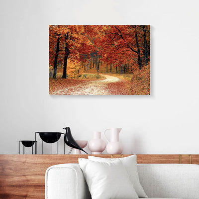 Fall Forest Red Leaves Road Canvas Prints PAN10583