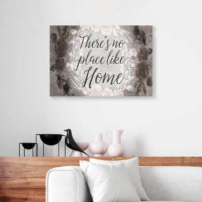 There's No Place Like Home Flower Brown Grey Wood Frame Home Canvas Wall Art