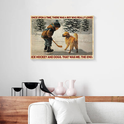 There Was A Boy Who Really Loved Ice Hockey And Dogs Canvas Prints PAN14715