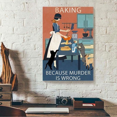 Baking Because Murder Is Wrong Girl And Cat Canvas Prints PAN18255