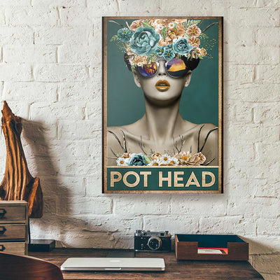Pot Head Flowers Fashion Women Vertical Canvas Prints