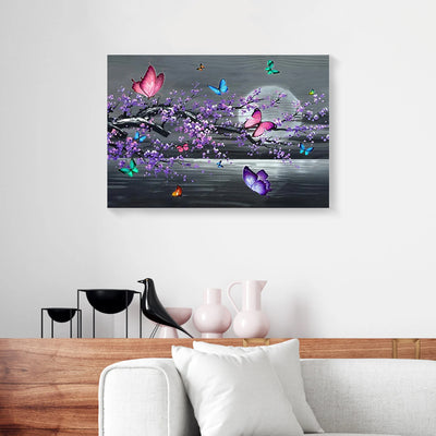 Tree Flower And Beautiful Butterfly Canvas Canvas Prints PAN17522
