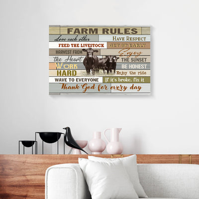 Farm Rules Angus Cow Canvas Prints PAN02176