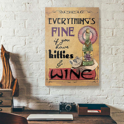 Wine And Cat Vintage Canvas Prints