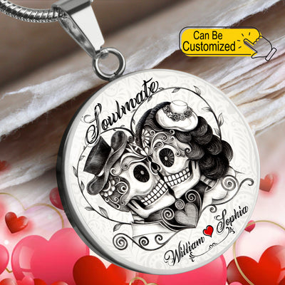 Personalized Valentine's Day Gifts Soulmate Skull Couple Circle Necklace