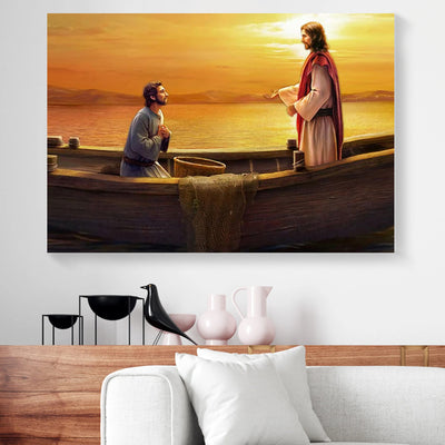 Human And Jesus In The Boat Ocean Canvas Prints PAN00681