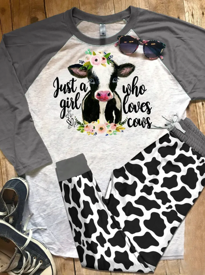 Cow Just A Girl Who Loves Cows Raglan Pajamas Set