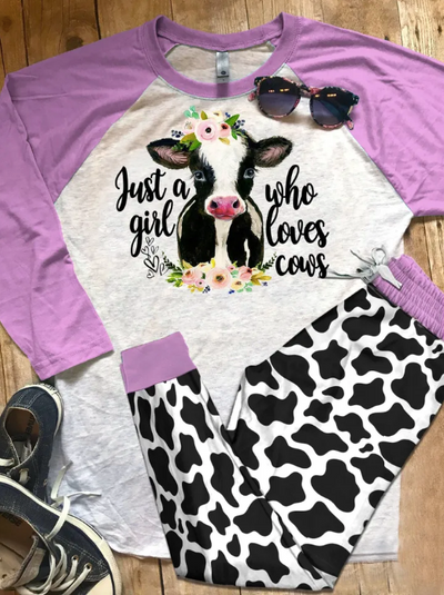 Cow Just A Girl Who Loves Cows Raglan Pajamas Set