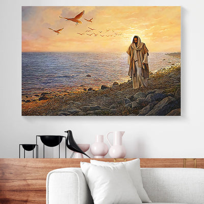 Jesus Walks On The Beach Canvas Prints PAN13615
