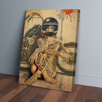 Vintage Motorcycle Girl Vertical Canvas Prints