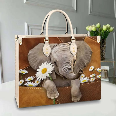 Baby Elephant With Daisy Purse Tote Bag Handbag For Women