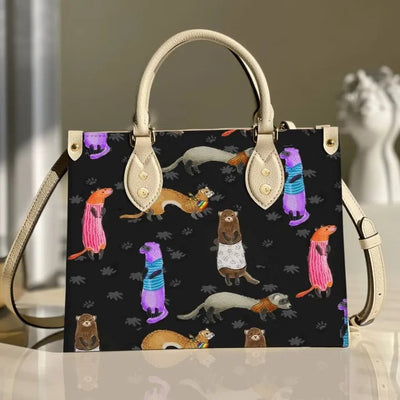 Colorful Ferret Animal Black Purse Tote Bag Handbag For Women