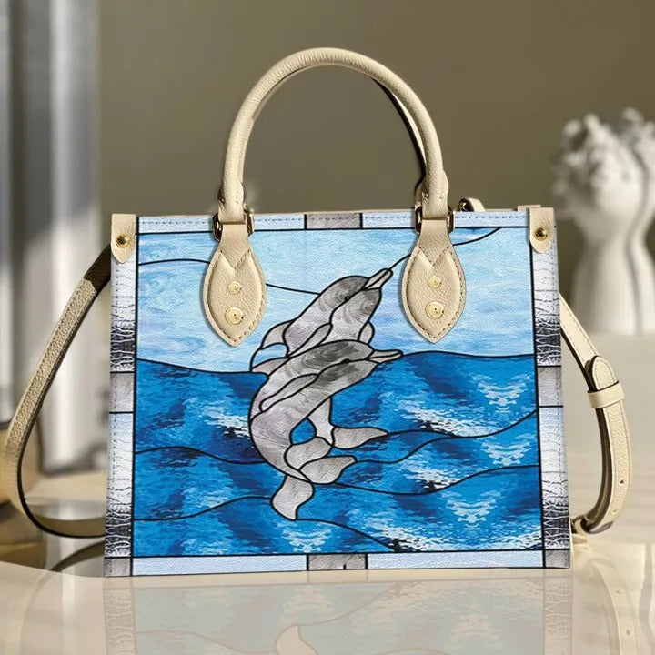 Dolphin Stained Glass Art Purse Tote Bag Handbag For Women PANLTO0105 -  Bestiewisdom