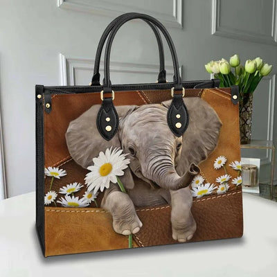 Baby Elephant With Daisy Purse Tote Bag Handbag For Women