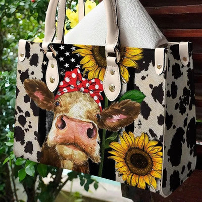 Cow Bandana Sunflower Purse Tote Bag Handbag For Women