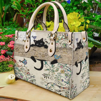 Cat Bird Tree Floral Purse Tote Bag Handbag For Women