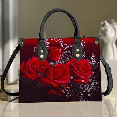 Red Rose Floral Purse Tote Bag Handbag For Women