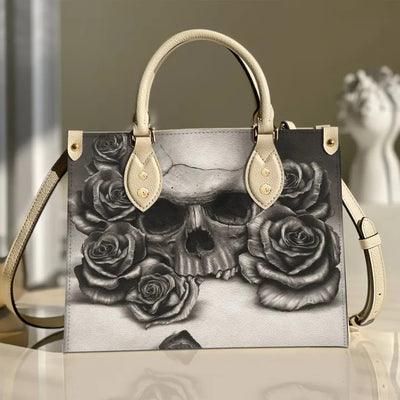 Black Sugar Skull Rose Floral Purse Tote Bag Handbag For Women