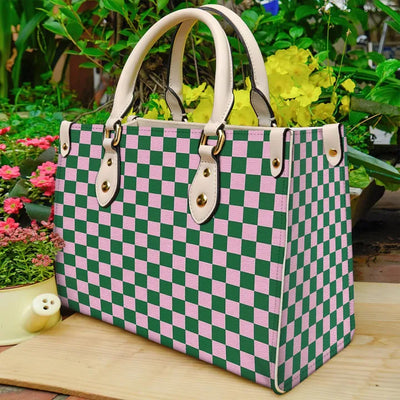 Cotton Candy Pink And Cadmium Green Checkerboard Purse Bag Handbag PANLTO0014