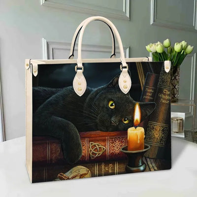 Cat Magic Book Witch Craft Purse Tote Bag Handbag For Women