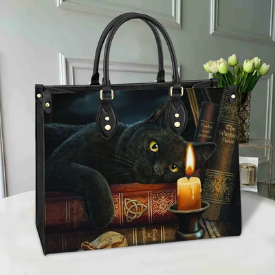 Cat Magic Book Witch Craft Purse Tote Bag Handbag For Women