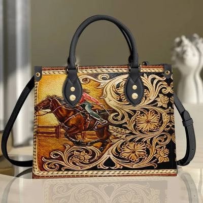 Cowgirl Riding Horse Floral Purse Tote Bag Handbag For Women