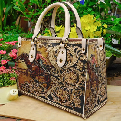 Cowgirl Riding Horse Floral Purse Tote Bag Handbag For Women