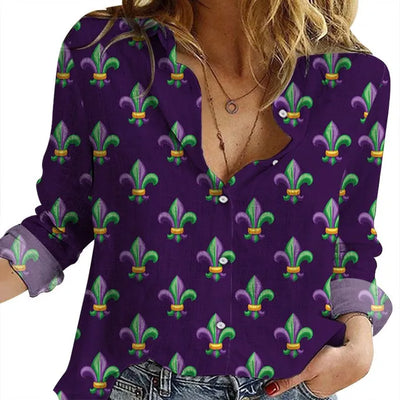Fabric Louisiana Fleur Lis Mardi Unique Women Casual Shirt PANCAS045